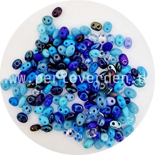 Twin perler i blå mix farver fra Preciosa