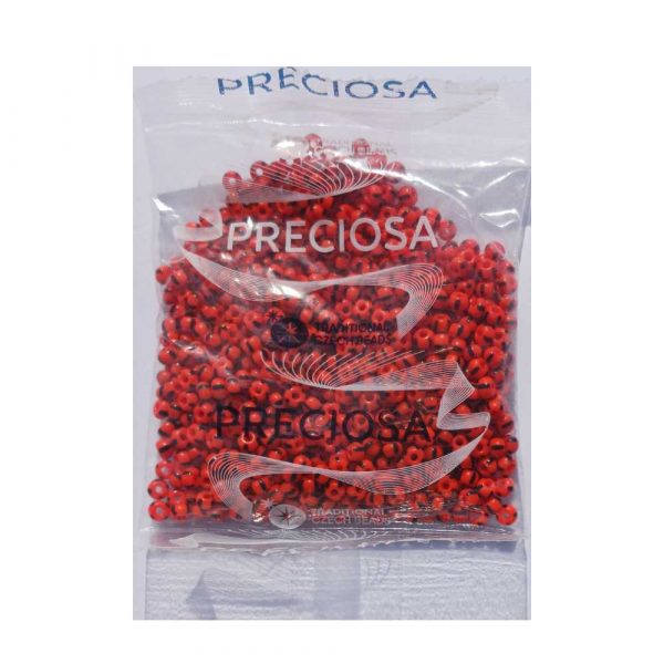 50 gram rocailles perler rød med sorte striber størrelse 7/0